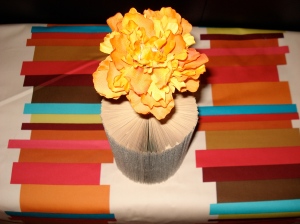 orange flower and book fabric