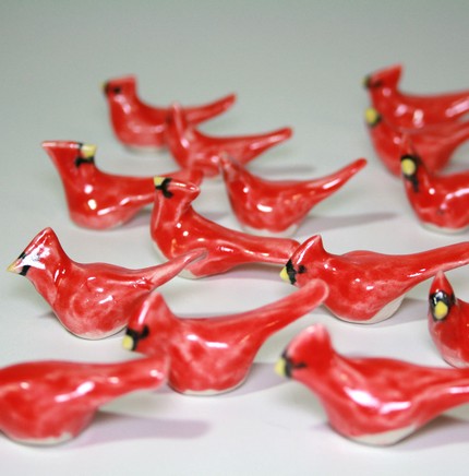 red ceramic cardinals